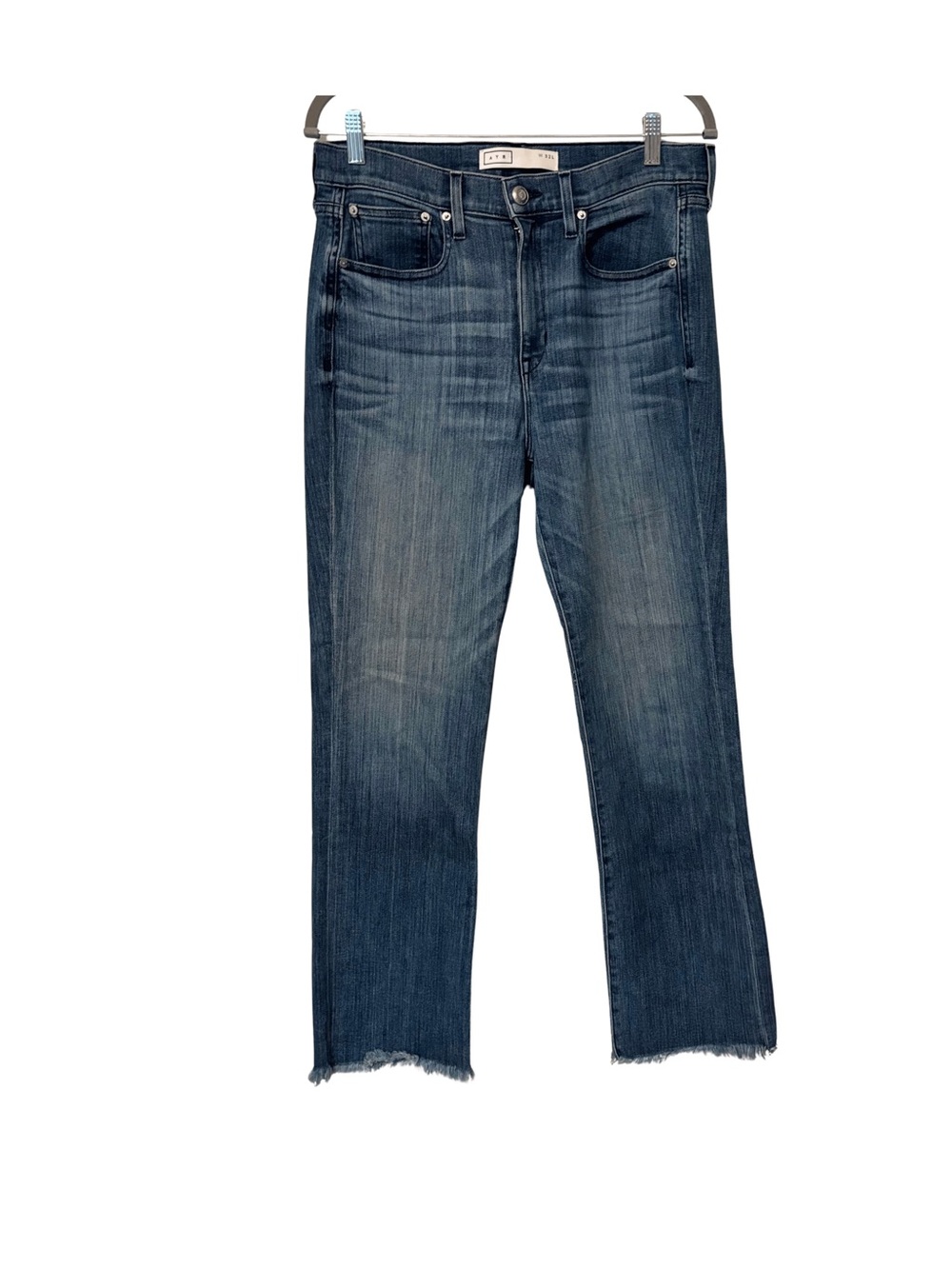 AYR All Year Round Straight Leg Crop Jeans Raw Frayed Hem Medium Wash Size 32